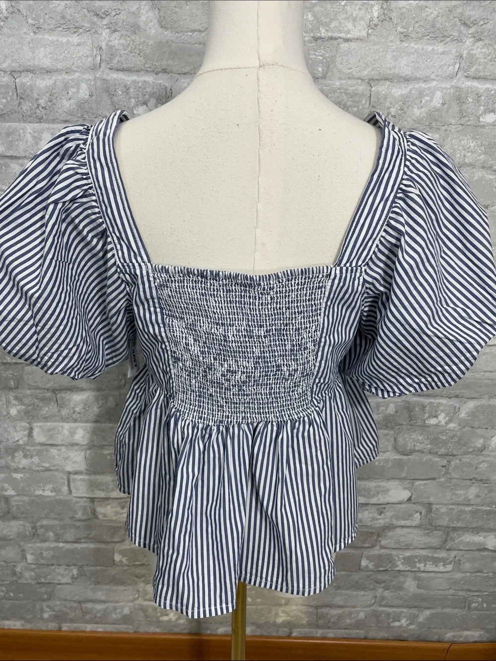 Old Navy Blue and White Striped Square-Neck Peplum Blouse